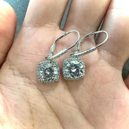 Dangle And Drop Earrings Women Cubic Zirconia Earrings Dangle Halo Earrings Sterling Silver Earrings, CZ Dangle Earrings, Earrings for Women - leoshopdeals