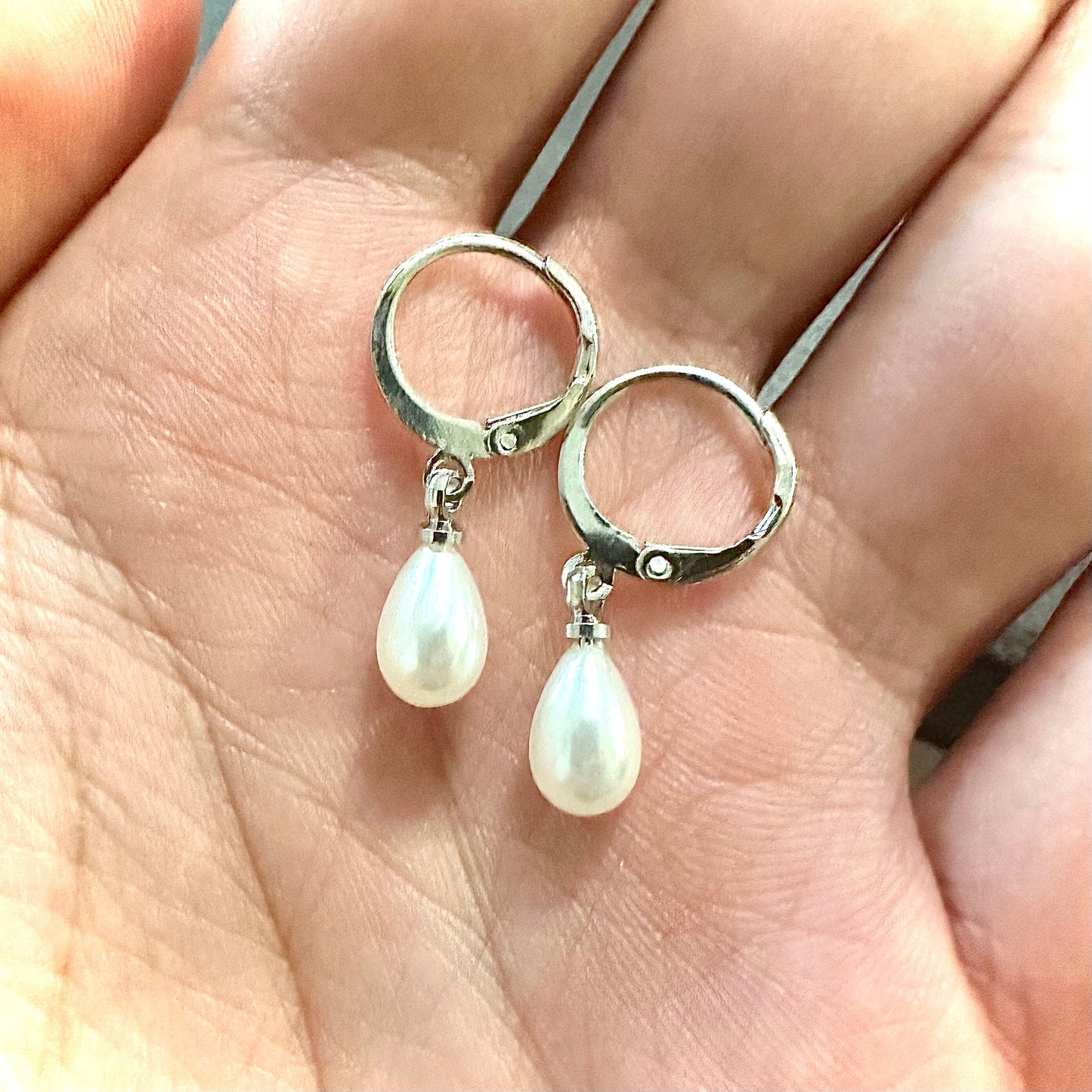 Fresh Water Pearl Earrings, Pearl Leverback Earrings, Dangle Drop Pearl Earrings, Pearl Dangle Earrings, Pearl Drop Earrings, 8mm Earrings - leoshopdeals