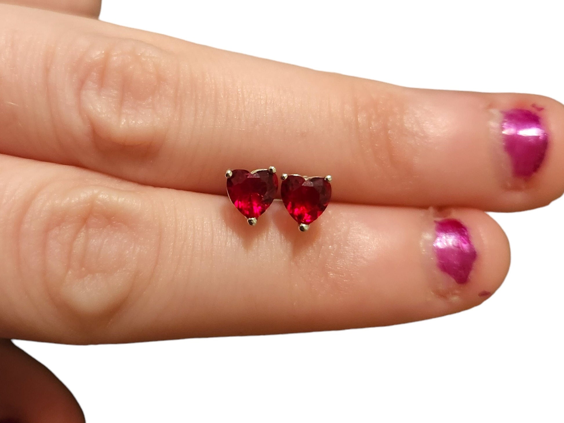 Heart Earrings Sterling Silver, Ruby Earrings Stud, 5X5 mm, Heart Earrings Stud, Cz Earrings Stud, Ruby Jewelry for Women, July Birthstone - leoshopdeals