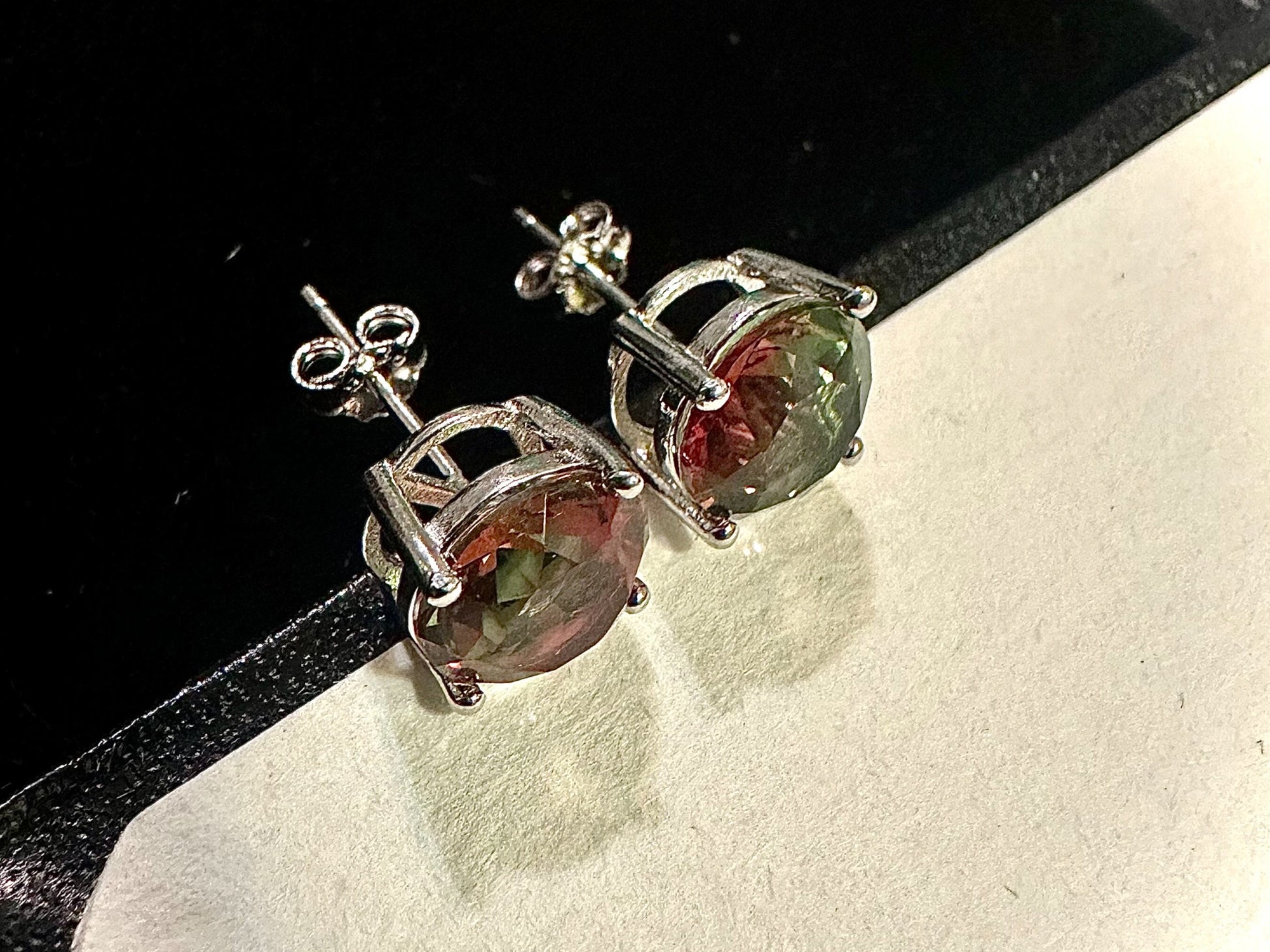 925 Sterling Silver Watermelon Tourmaline Stud Earrings for Women 6MM Birthstone Gift - leoshopdeals