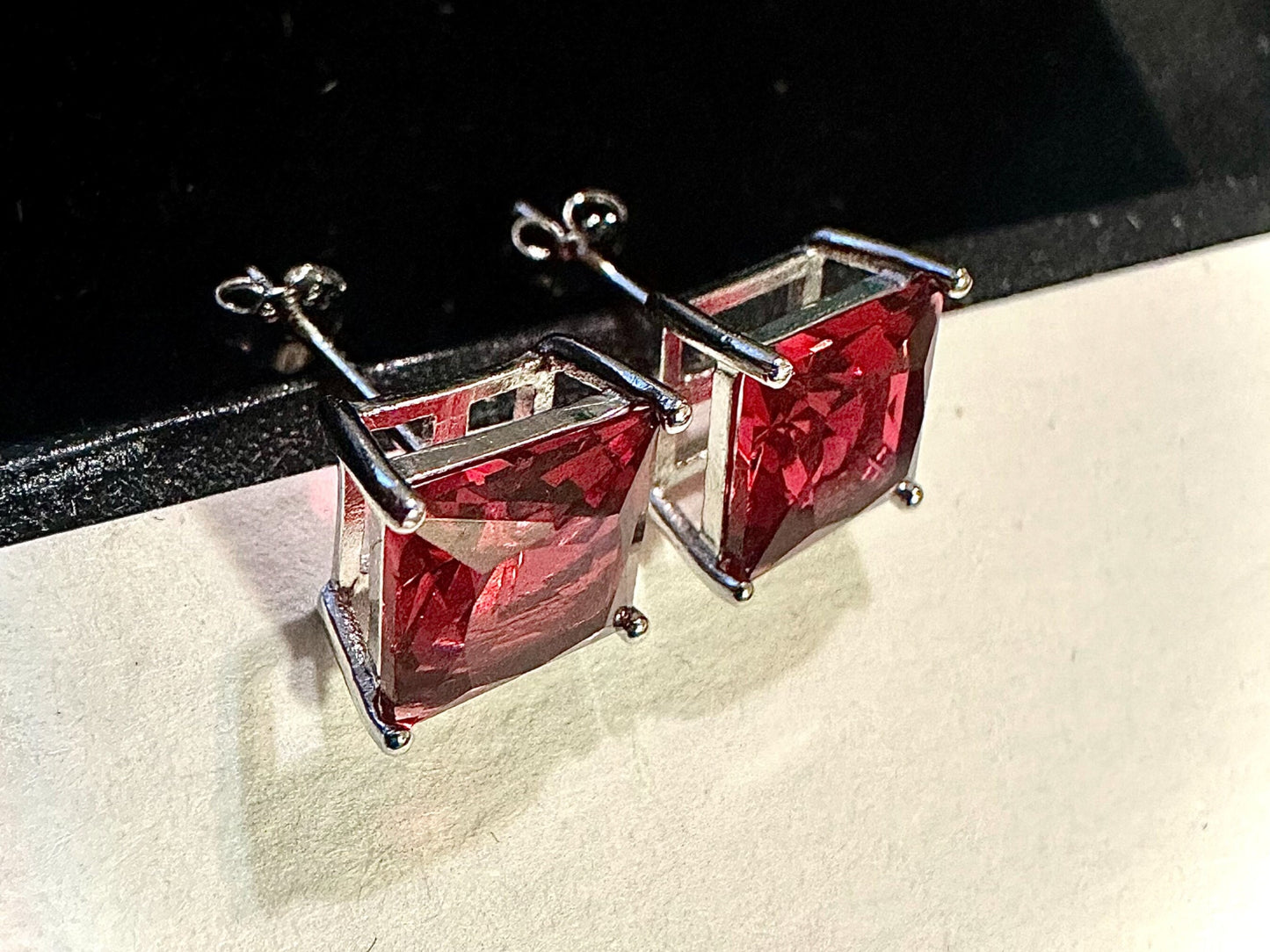 925 Sterling Silver Ruby Stud Earrings for Women 8MM Princess Cut Birthstone Gift - leoshopdeals