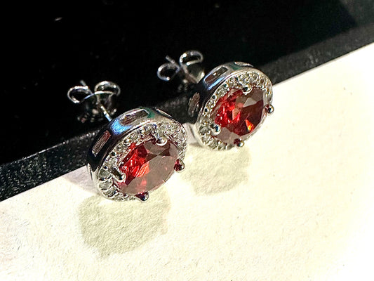 925 Sterling Silver Ruby Stud Earrings for Women 9MM Birthstone Gift - leoshopdeals