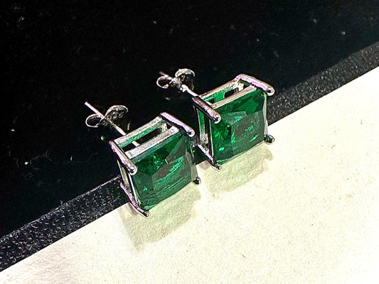 925 Sterling Silver Princess Cut Emerald Stud Earrings for Women 6MM Gift  Birthstone - leoshopdeals