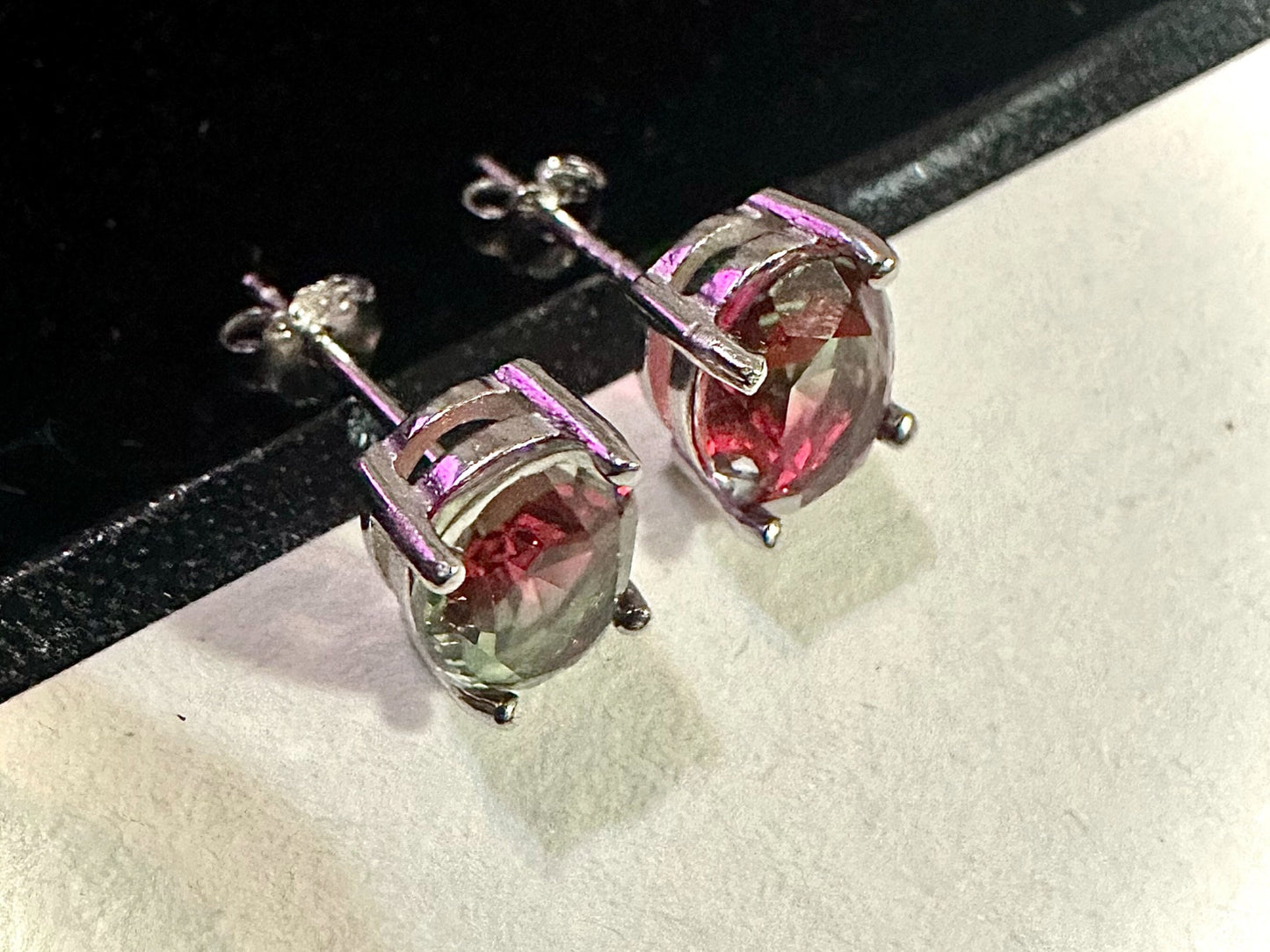 925 Sterling Silver Watermelon Tourmaline Stud Earrings for Women 7x4MM Oval Cut Birthstone Gift - leoshopdeals