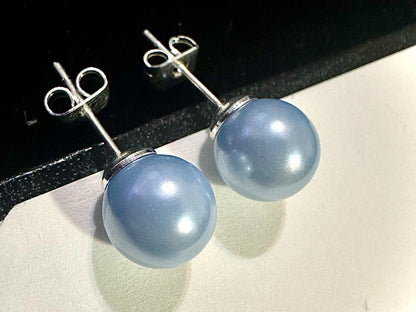 Light Blue Freshwater Pearl Stud Earrings for Women 8MM - leoshopdeals