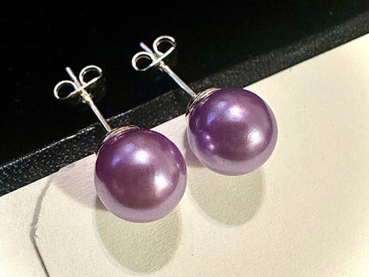 Purple Freshwater Pearl Earrings for Women 8MM - leoshopdeals