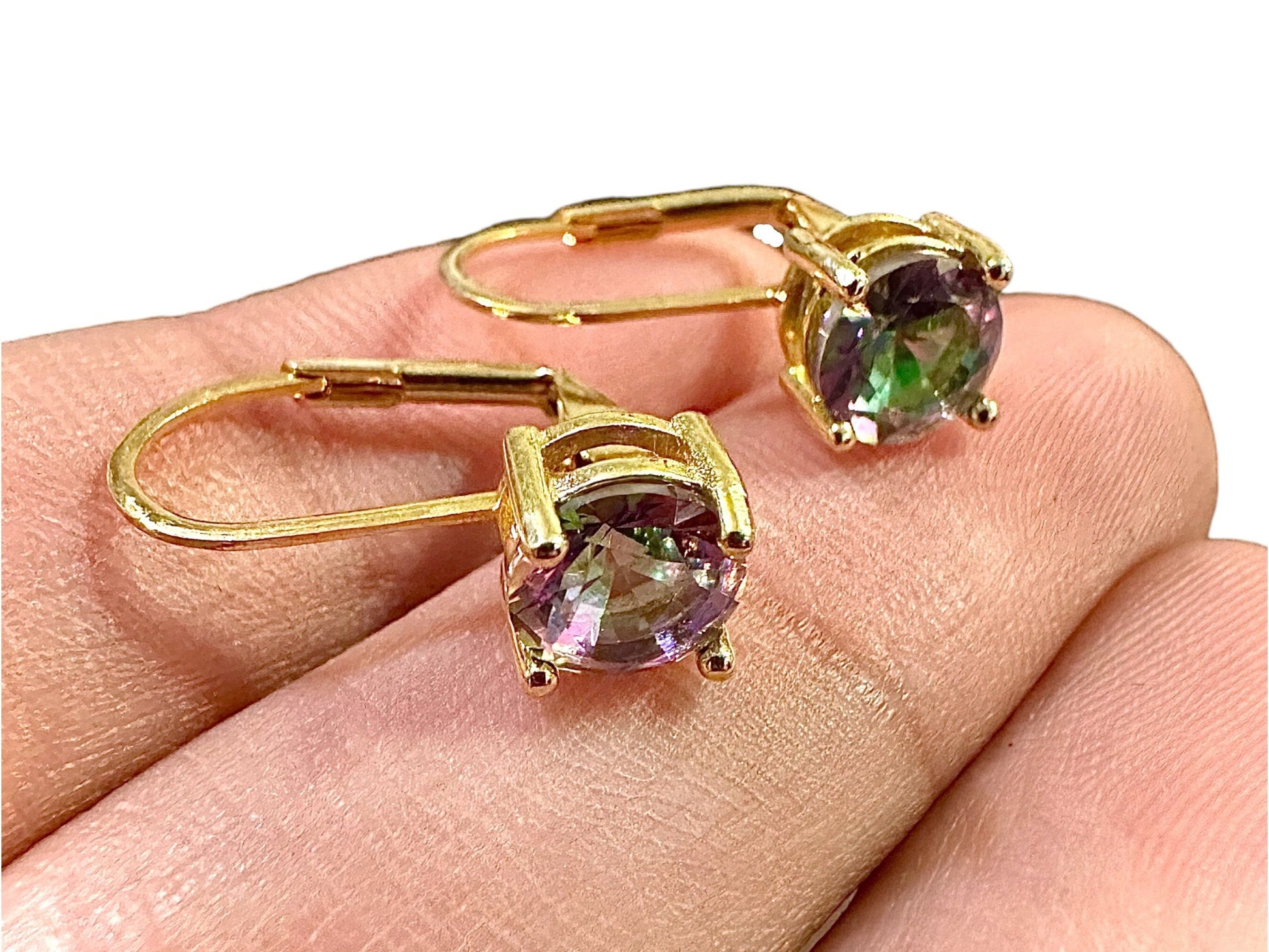 Dangle Earrings Women Gold Plated, Mystic Topaz Earrings, Leverback Earrings Gold, 2.00CTTW, Gold Earrings Dangle 6mm, Birthstone Earrings - leoshopdeals