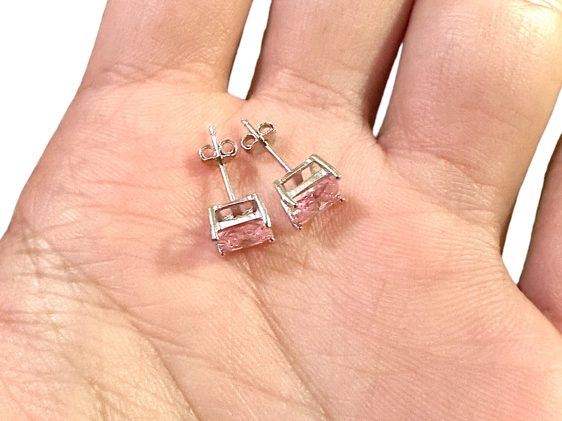 Princess Cut Pink Tourmaline Earrings, 925 Sterling Silver Earrings, Pink Earrings, Silver Stud Earrings, Earrings for Women, Earrings Studs - leoshopdeals