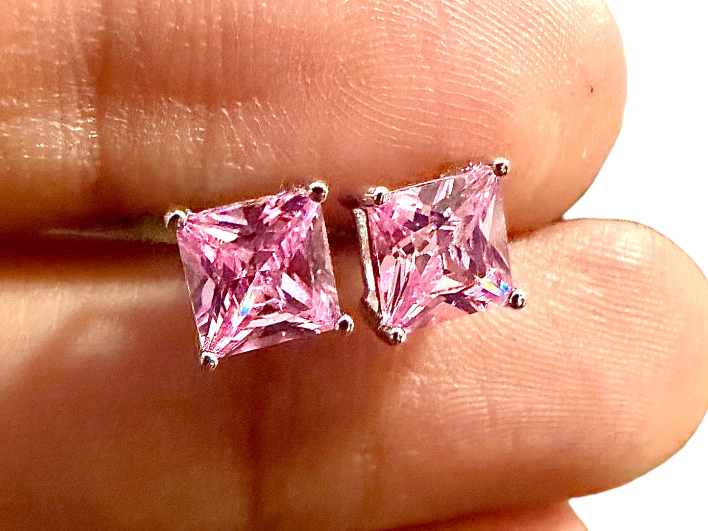 Princess Cut Pink Tourmaline Earrings, 925 Sterling Silver Earrings, Pink Earrings, Silver Stud Earrings, Earrings for Women, Earrings Studs - leoshopdeals