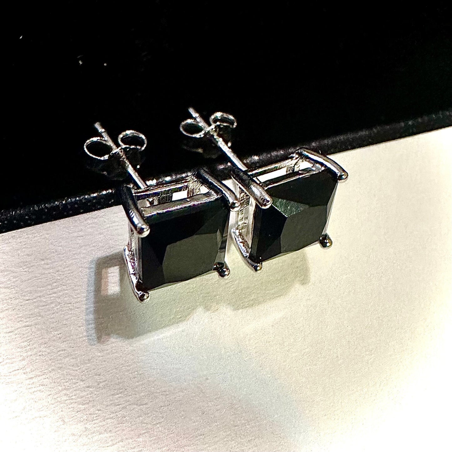 925 Sterling Silver Black CZ Earrings Studs 6MM for Women Princess Cut Gift - leoshopdeals