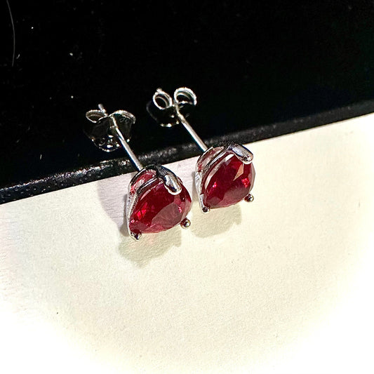 925 Sterling Silver Ruby Earrings Studs 5MM Heart Cut For Women Gift - leoshopdeals