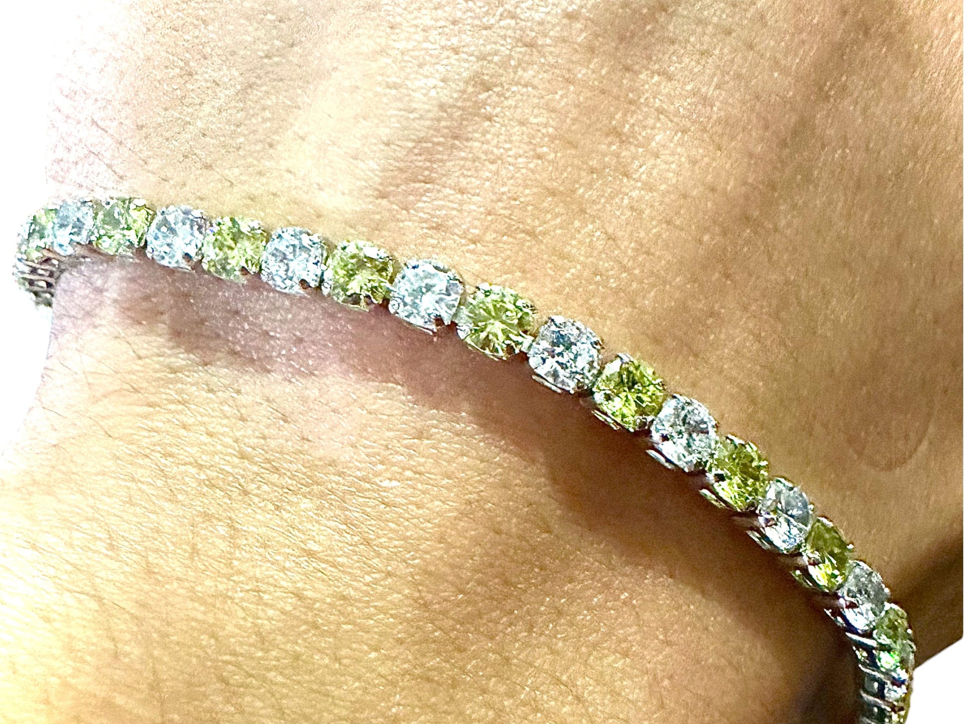 18k White Gold Plated Peridot CZ Tennis Bracelet 7.5 inch - leoshopdeals