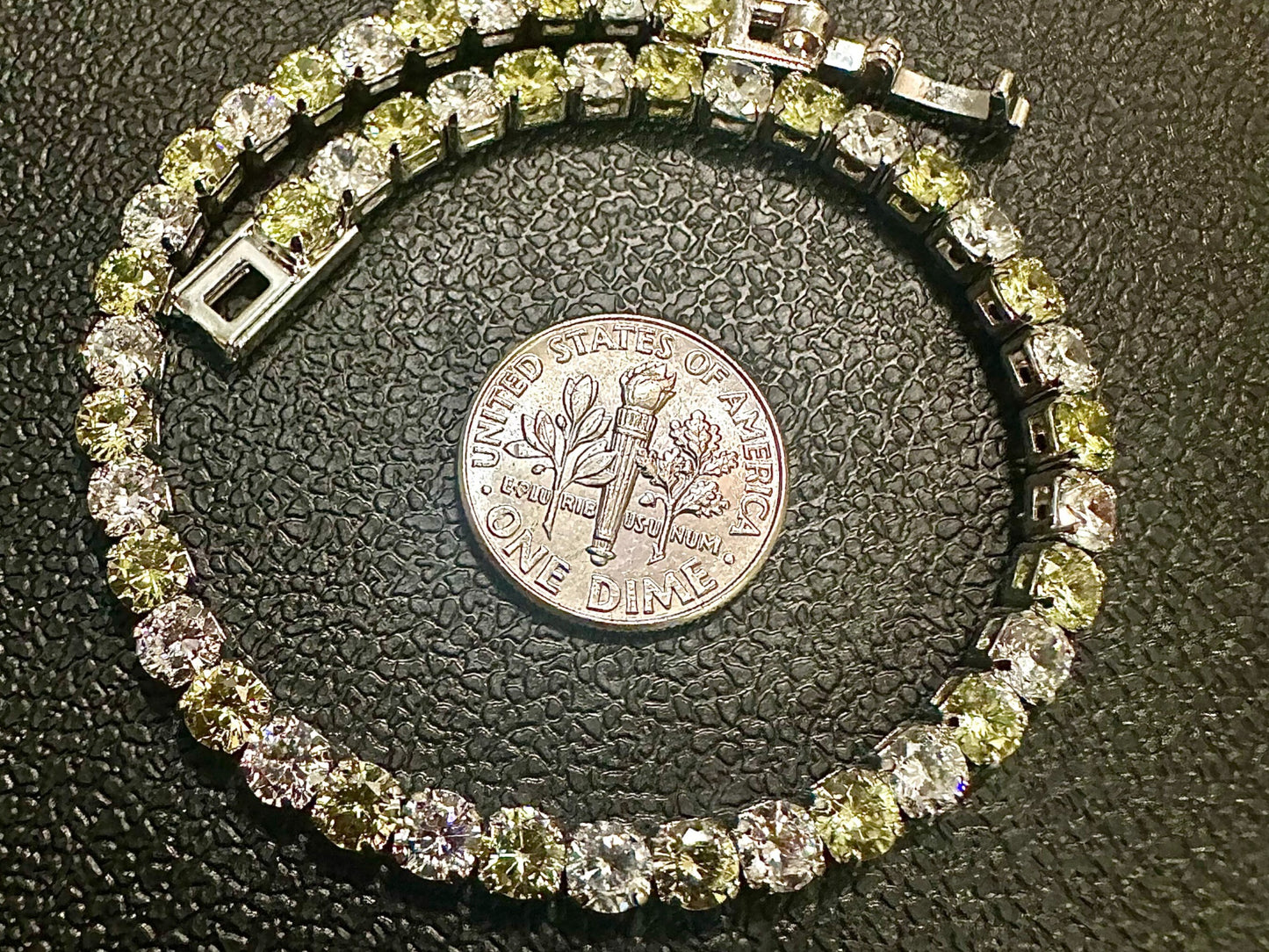 18k White Gold Plated Peridot CZ Tennis Bracelet 7.5 inch - leoshopdeals