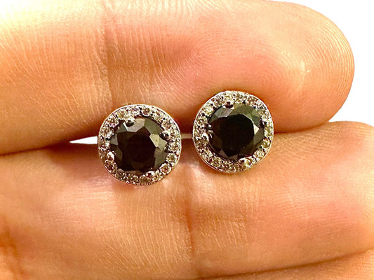 Black CZ Earrings Stud, 9MM Stud Earrings for Women Sterling Silver 925, White Topaz Earrings, Earrings Studs Silver, Black Earrings Studs - leoshopdeals