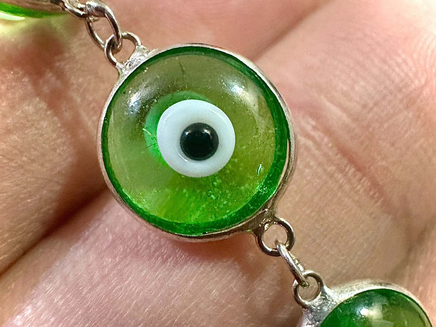 Evil Eye Bracelet Solid Sterling Silver 925, Green Bracelet 7.5 inches, Crystal Bracelet for Women, Evil Eye Jewelry, Silver Bracelet Gift - leoshopdeals