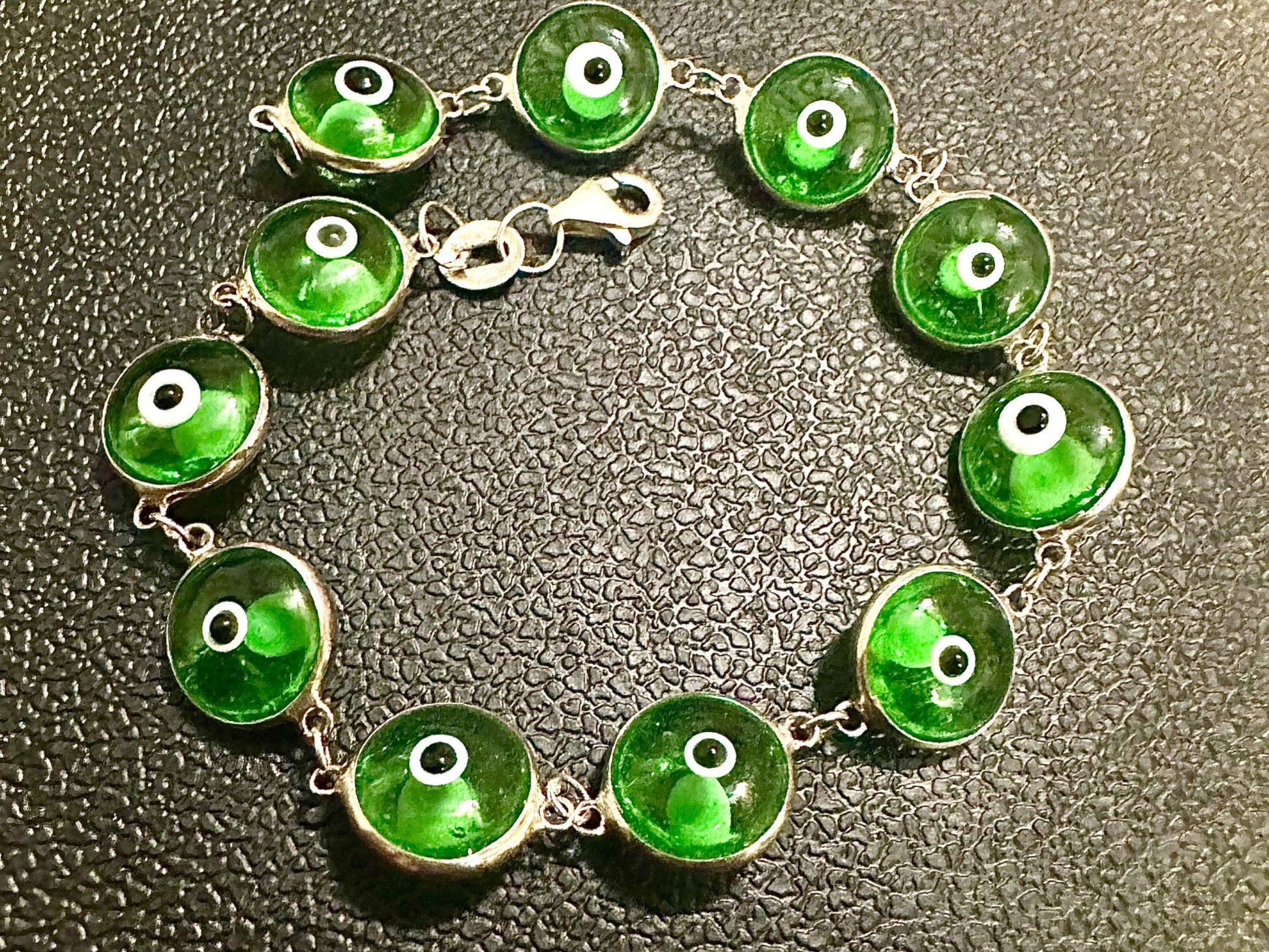 Evil Eye Bracelet Solid Sterling Silver 925, Green Bracelet 7.5 inches, Crystal Bracelet for Women, Evil Eye Jewelry, Silver Bracelet Gift - leoshopdeals