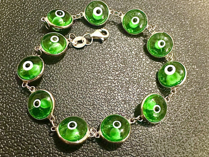 Evil Eye Bracelet Solid Sterling Silver 925, Green Bracelet 7.5 inches, Crystal Bracelet for Women, Evil Eye Jewelry, Silver Bracelet Gift - leoshopdeals