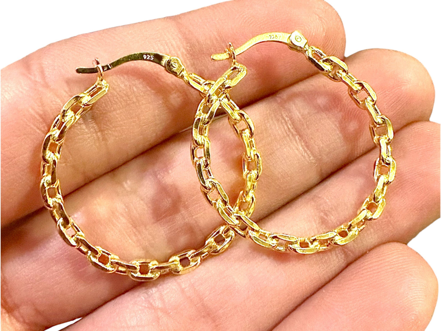 Hoops Earrings Gold, 30MM French Lock Hoop Earrings For Women 925 Sterling Silver,  Paperclip Earrings Gold 3MM Width - leoshopdeals