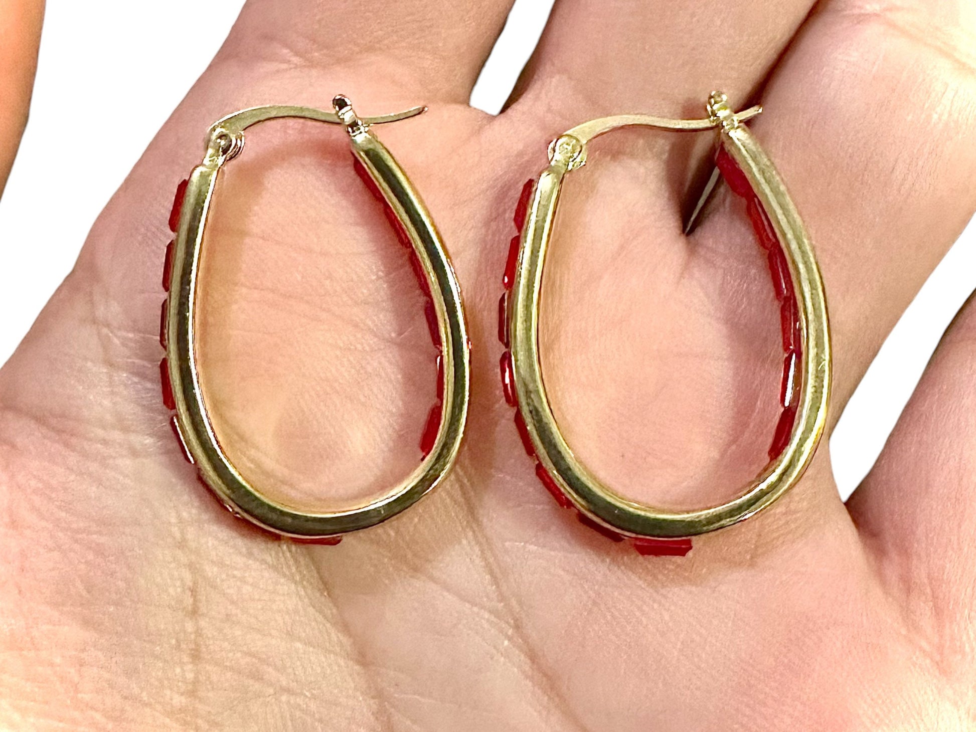 Red Emerald Cut Hoops Earrings Gold, 30MM Inside Out Hoop Earrings For Women 18K Yellow Gold Plated - leoshopdeals