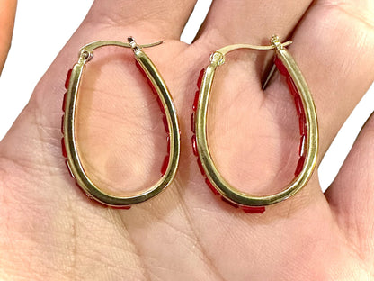 Red Emerald Cut Hoops Earrings Gold, 30MM Inside Out Hoop Earrings For Women 18K Yellow Gold Plated - leoshopdeals