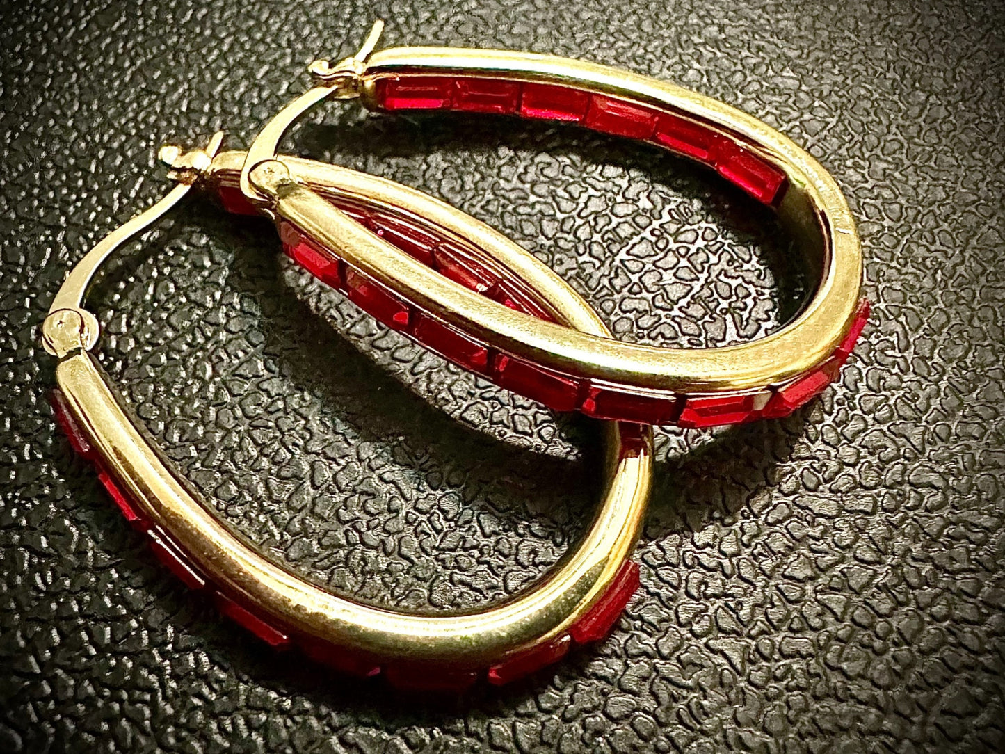 Red Emerald Cut Hoops Earrings Gold, 30MM Inside Out Hoop Earrings For Women 18K Yellow Gold Plated - leoshopdeals