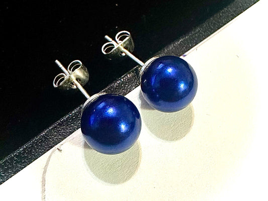 Blue freshwater Pearl Stud Earrings for Women 8MM - leoshopdeals