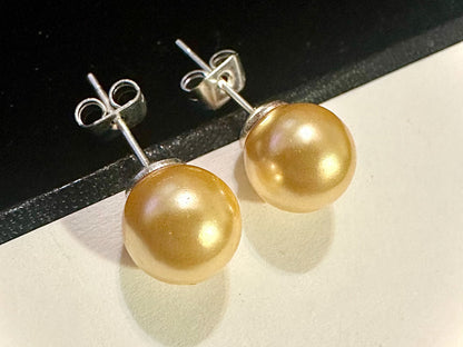 Yellow freshwater Pearl Stud Earrings for Women 8MM - leoshopdeals