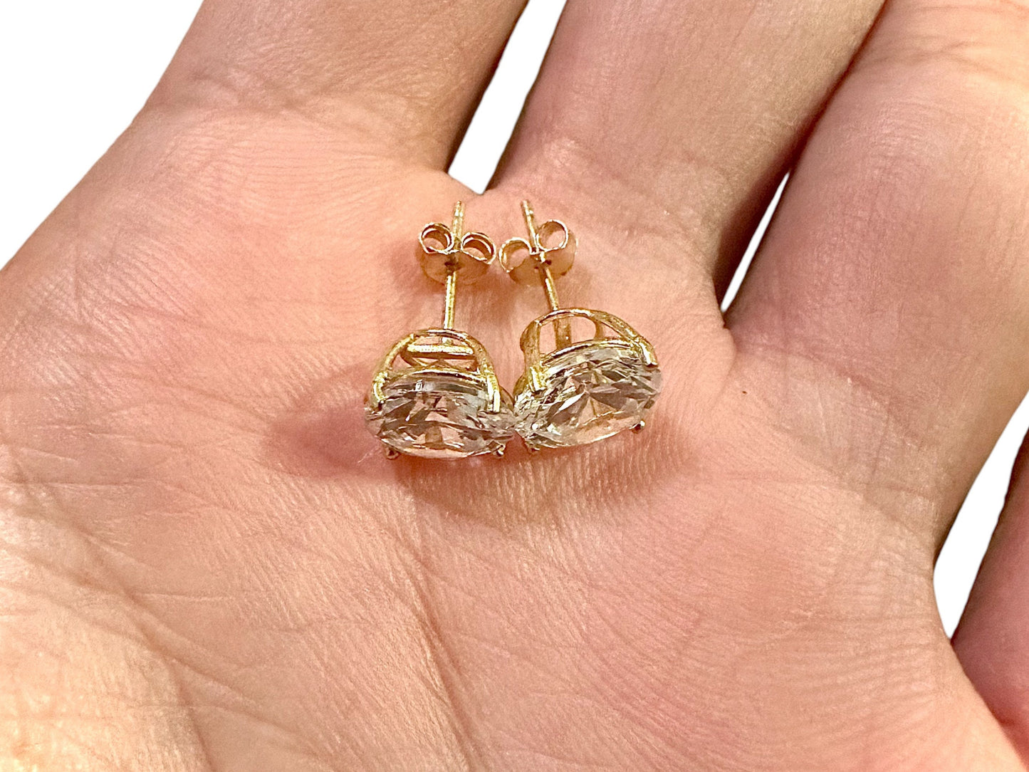 4 Carat Gold Earrings, 925 Sterling Silver Earrings, Round Cut Gold Earrings 7MM, Cubic Zirconia Stud Earrings, Cute Earrings for Women - leoshopdeals