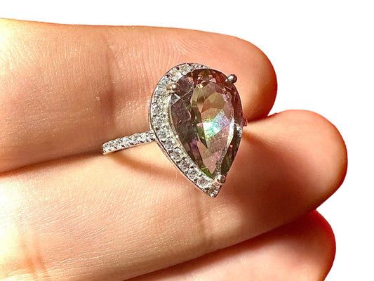 Mystic Topaz Ring Sterling Silver 925, Pear Cut Ring 4.00 CTTW,  Rings for Women Sterling Silver Gemstone, Mystic Topaz Ring Woman, Topaz - leoshopdeals