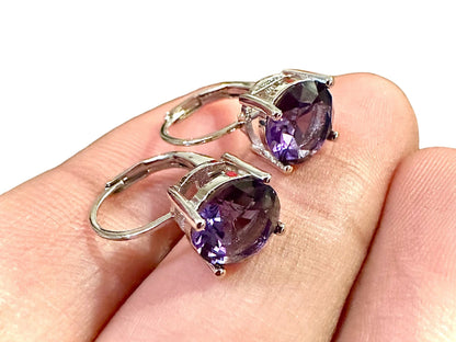 Amethyst Leverback Earrings, Round Amethyst Earrings, February Birthstone Earrings, Silver Plated Earrings, Gift for Her, Earrings for Women - leoshopdeals