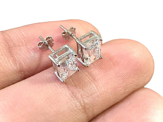 Emerald Cut Earrings, 925 Sterling Silver Stud Earrings, Emerald Cut CZ Earrings, Silver Stud Earrings, Earrings for Women, Earrings Stud - leoshopdeals