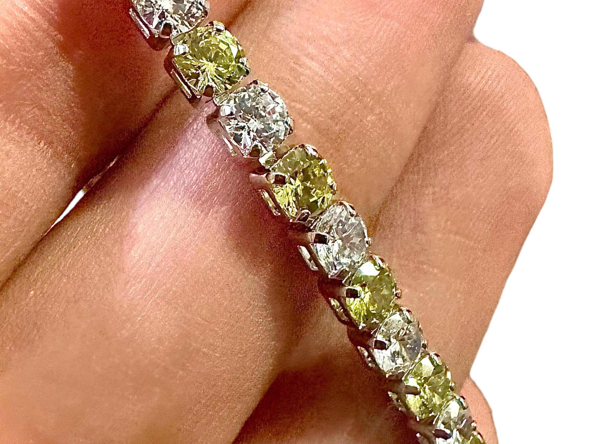 18k White Gold Plated Peridot CZ Tennis Bracelet 7.5 inch - leoshopdeals