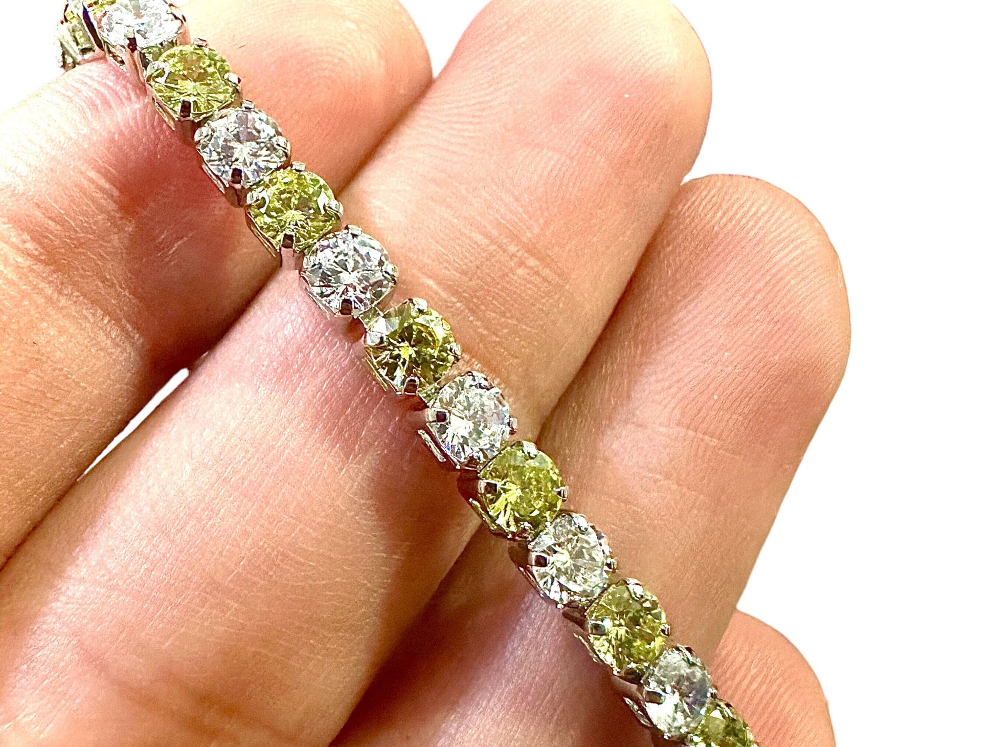 18k White Gold Plated Peridot CZ Tennis Bracelet 7.5 inch - leoshopdeals