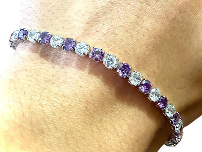 Amethyst Tennis Bracelet 18K White Gold Plated 7.5 inch Tennis Bracelet Women, Birthstone Bracelet, 3MM Amethyst Jewelry, Bracelets for Women - leoshopdeals