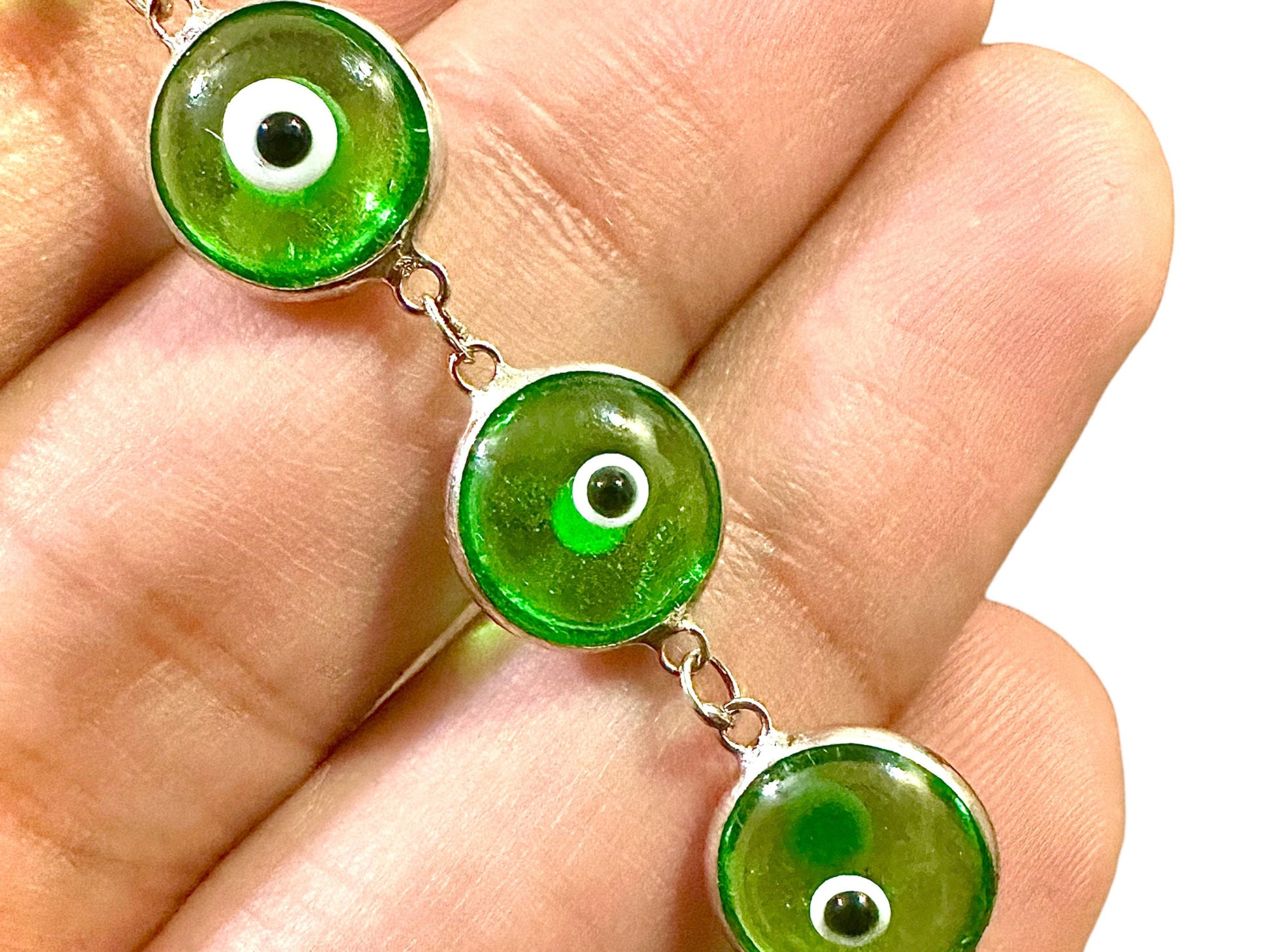 Evil Eye Bracelet Solid Sterling Silver 925, Green Bracelet 7.5 inches, Crystal Bracelet for Women, Evil Eye Jewelry, Silver Bracelet Gift - leoshopdeals