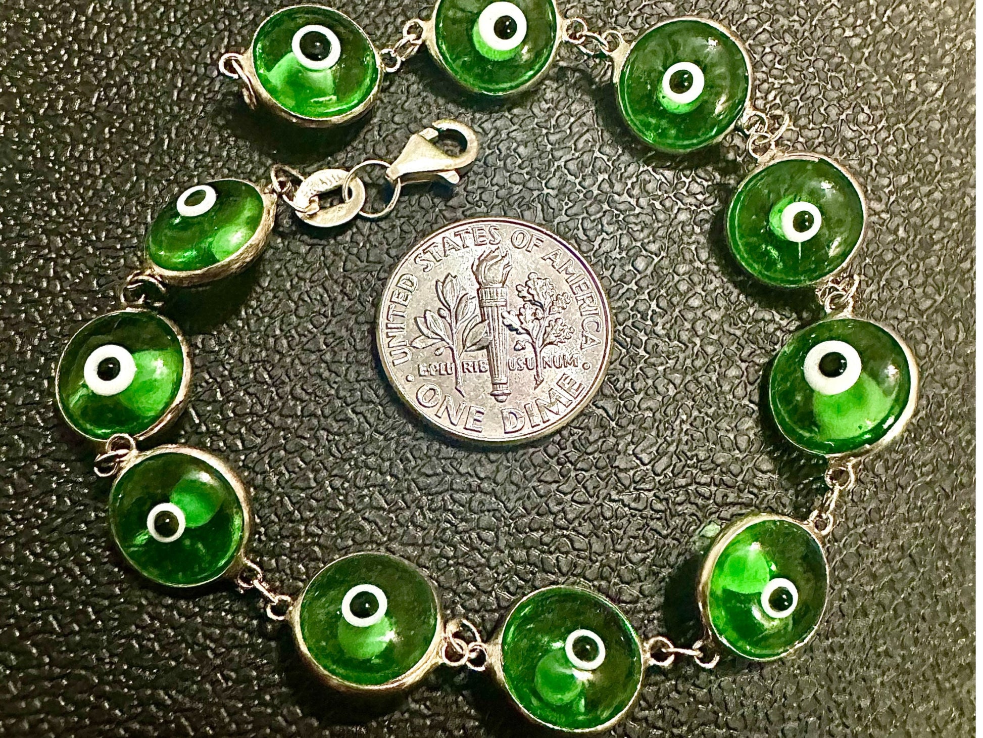 Evil Eye Bracelet Solid Sterling Silver 925, Green Bracelet 7.5 inches, Crystal Bracelet for Women, Evil Eye Jewelry, Silver Bracelet Gift - leoshopdeals