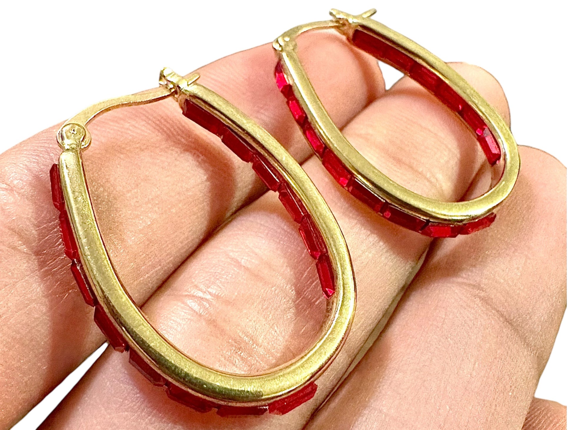 Red Emerald Cut Hoops Earrings Gold, 30MM Inside Out Hoop Earrings For Women 18K Yellow Gold Plated - leoshopdeals