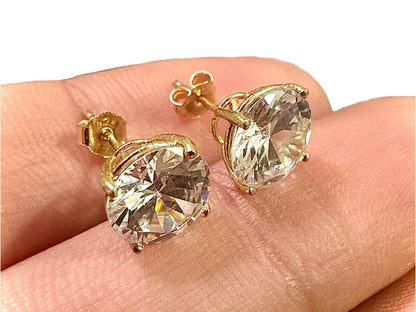 4 Carat Gold Earrings, 925 Sterling Silver Earrings, Round Cut Gold Earrings 7MM, Cubic Zirconia Stud Earrings, Cute Earrings for Women - leoshopdeals