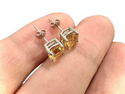 Citrine Earrings Stud 6mm, Citrine Earrings Sterling Silver 925, Stud Earrings for Women Sterling Silver 925, 2.00ct, Citrine Jewelry - leoshopdeals