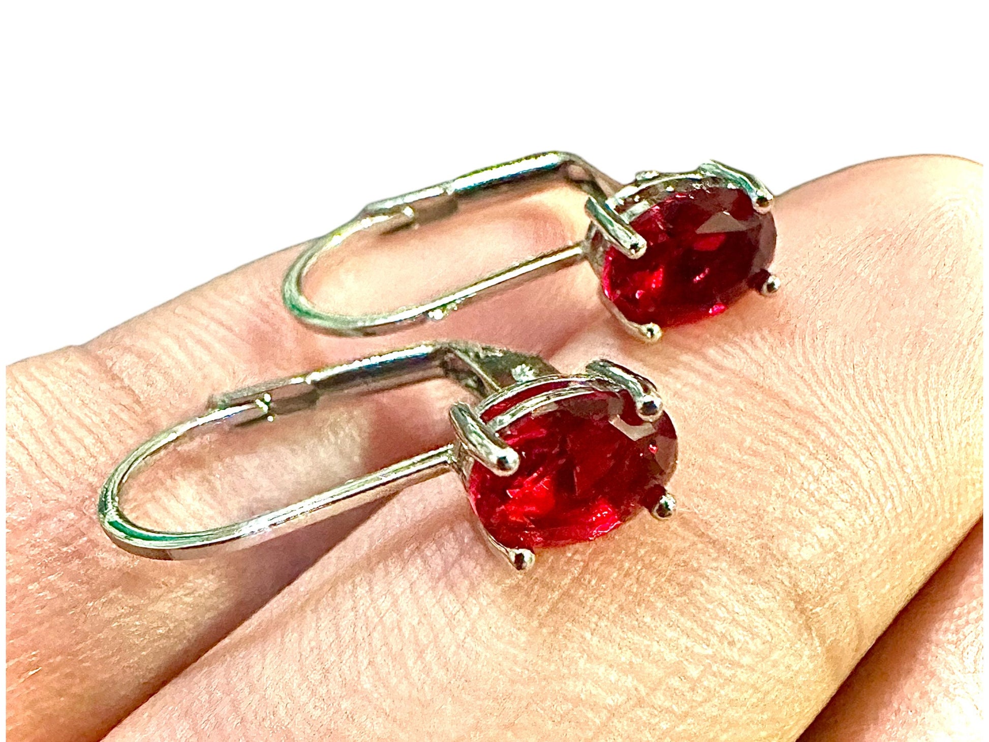 Leverback Earrings Ruby, Leverback Earrings White Gold Earrings 18k Plated, Oval Leverback Earrings, Gemstone Earrings Leverback - leoshopdeals