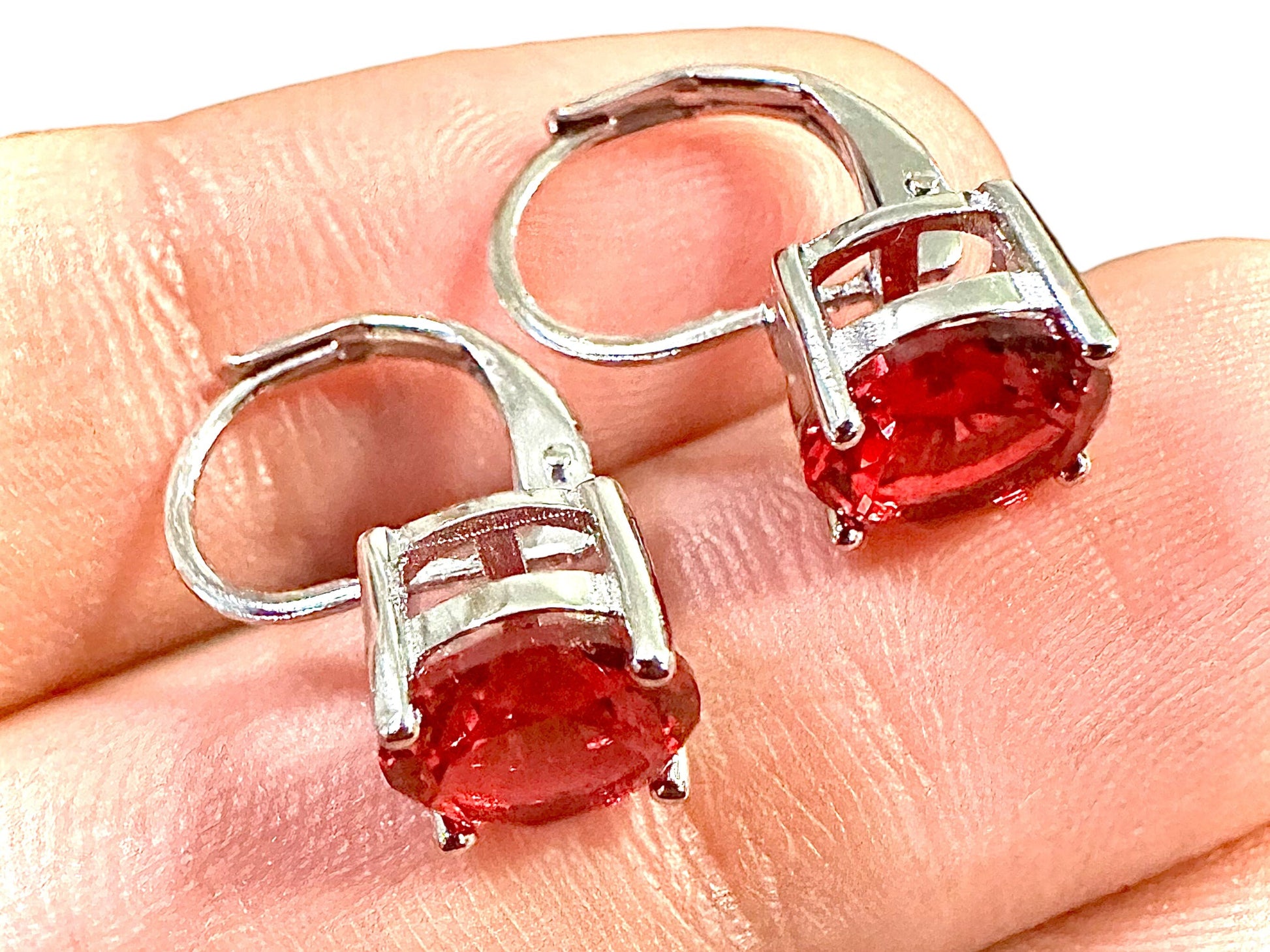 Leverback Ruby Earrings Silver Plated, 6mm Cubic Zirconia Earrings, 2.00 ct Earrings Lever Back, Lever Back Earrings with a Stone, Gift for - leoshopdeals