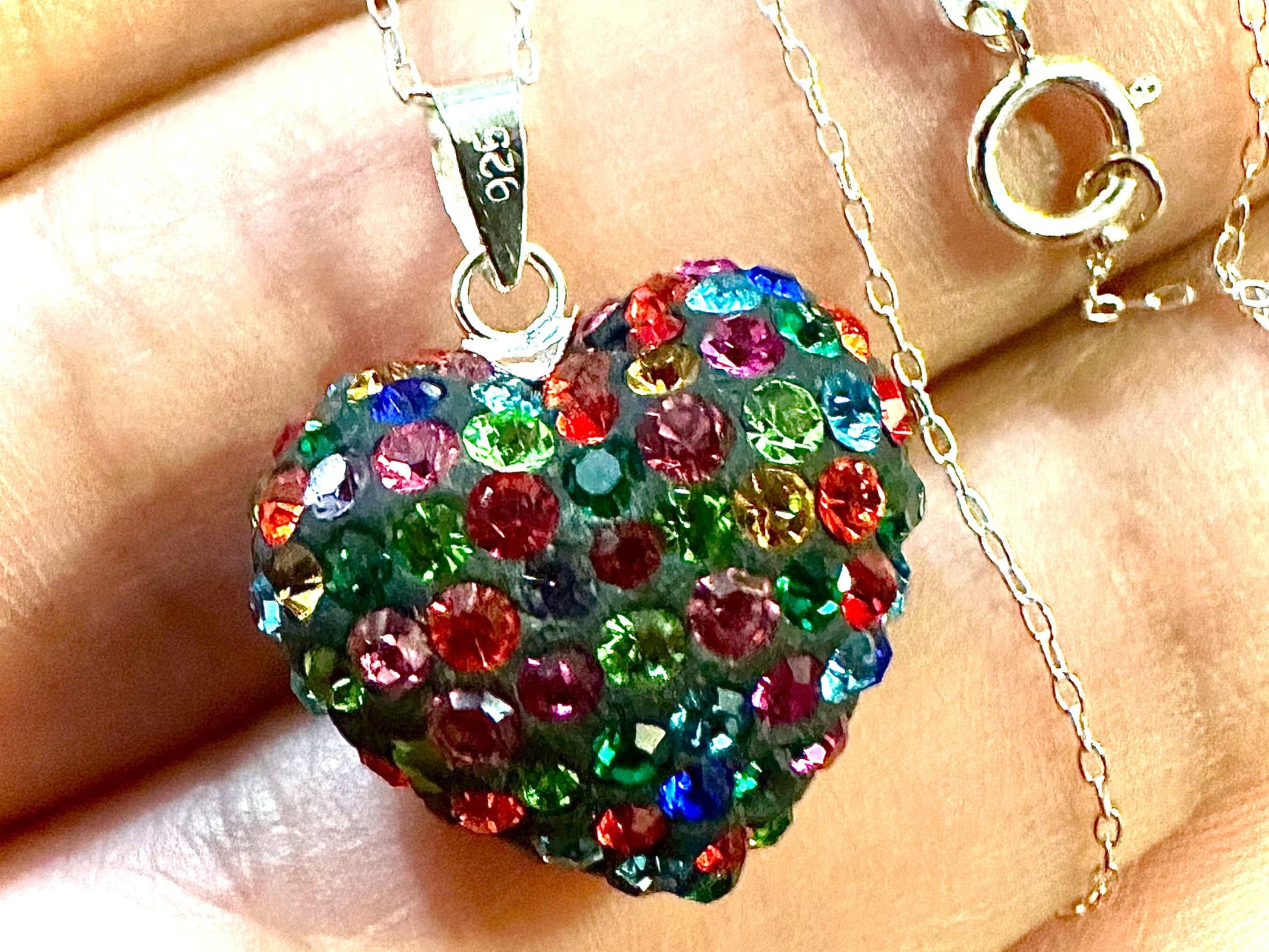 Bubble Heart Necklace, Multicolor Pendant Necklace, 925 Sterling Silver Necklace, Multicolor Necklace, Heart Necklace, Puffed Heart Necklace - leoshopdeals