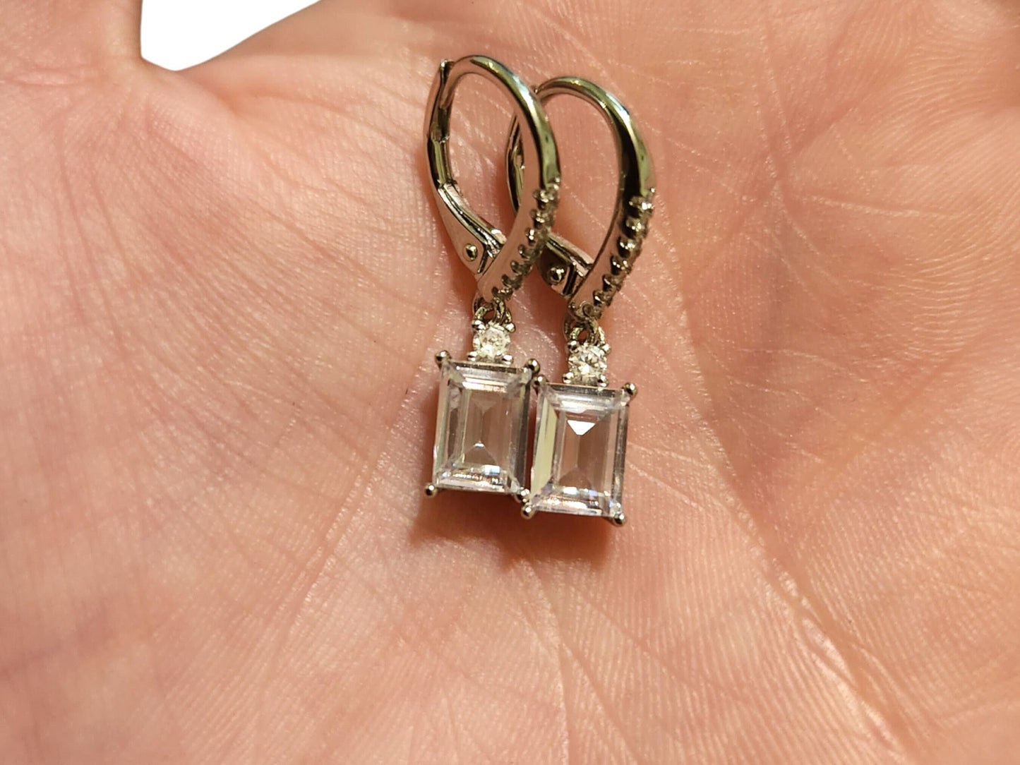 Dangle and Drop Earrings Dangle 18K White Gold Plated, Cubic Zirconia Earrings Dangle, Emerald Cut Earrings Dangle, Dangle Earrings Women - leoshopdeals