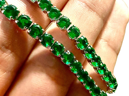 Green Emerald bracelet 18K White Gold Plated, 7.5 inch Tennis Bracelet Women, Birthstone Bracelet, 3MM Emerald Jewelry, Bracelets for Women - leoshopdeals