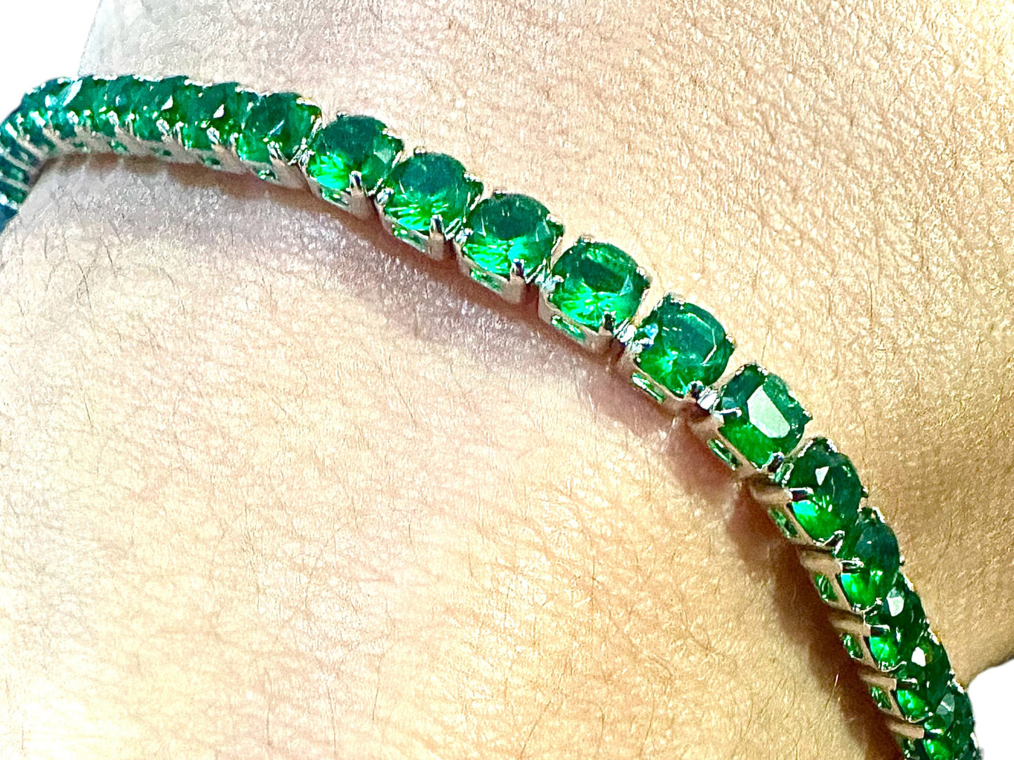 Green Emerald bracelet 18K White Gold Plated, 7.5 inch Tennis Bracelet Women, Birthstone Bracelet, 3MM Emerald Jewelry, Bracelets for Women - leoshopdeals