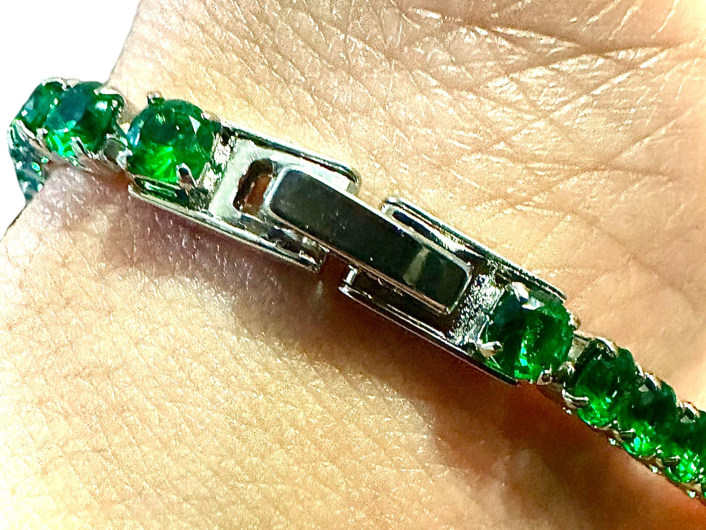 Green Emerald bracelet 18K White Gold Plated, 7.5 inch Tennis Bracelet Women, Birthstone Bracelet, 3MM Emerald Jewelry, Bracelets for Women - leoshopdeals