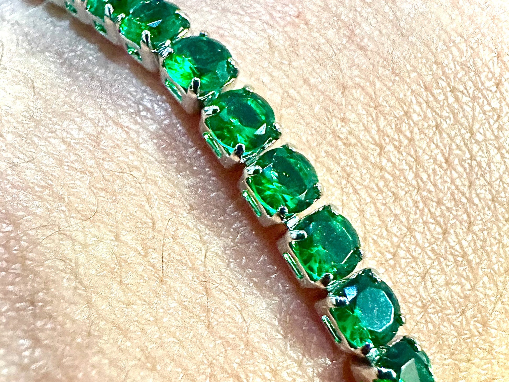 Green Emerald bracelet 18K White Gold Plated, 7.5 inch Tennis Bracelet Women, Birthstone Bracelet, 3MM Emerald Jewelry, Bracelets for Women - leoshopdeals