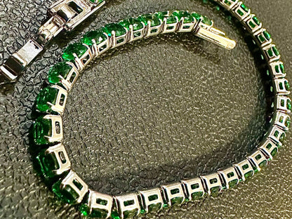 Green Emerald bracelet 18K White Gold Plated, 7.5 inch Tennis Bracelet Women, Birthstone Bracelet, 3MM Emerald Jewelry, Bracelets for Women - leoshopdeals