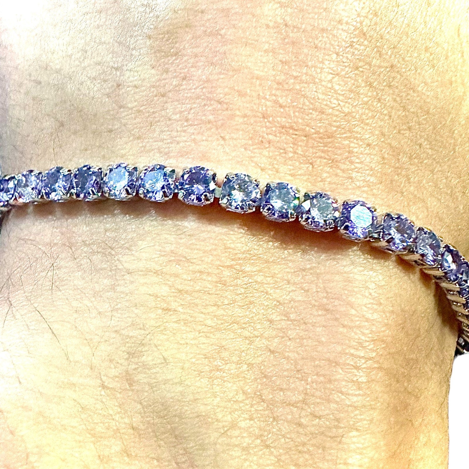 Purple Amethyst bracelet 18K White Gold Plated, 7.5 inch Tennis Bracelet Women, Birthstone Bracelet, 3MM Amethyst Jewelry, Gift Bracelets - leoshopdeals