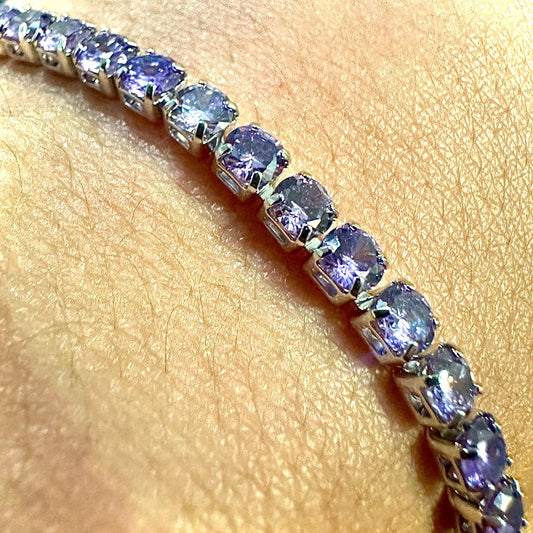 Purple Amethyst bracelet 18K White Gold Plated, 7.5 inch Tennis Bracelet Women, Birthstone Bracelet, 3MM Amethyst Jewelry, Gift Bracelets - leoshopdeals